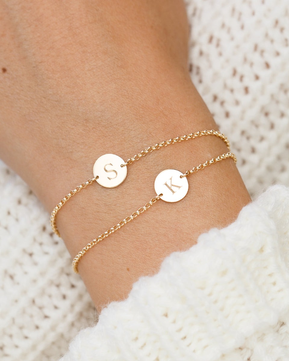 Bow Tie Bracelets with Engraved Monogram Disc