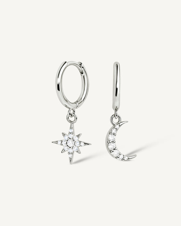 Moon and Star Pave Hoops