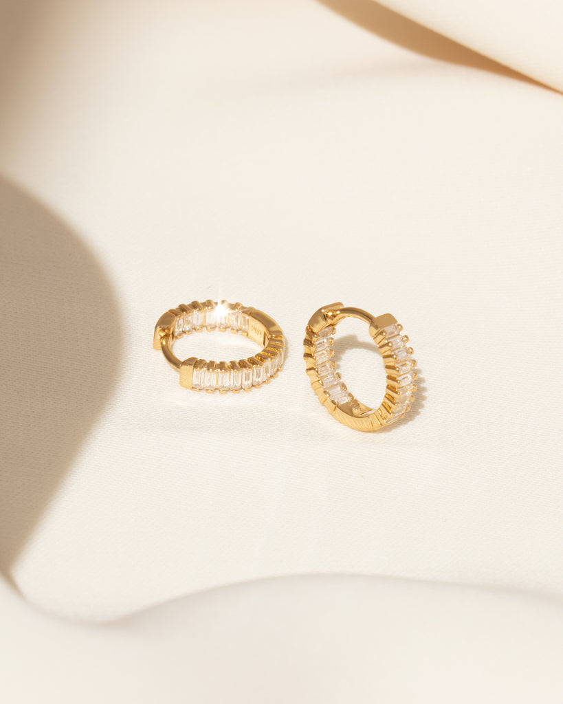 Gold Mini Baguette Hoop Earrings in 2023