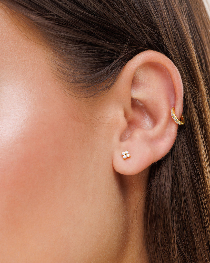 Jewlry Goldgold Plated Clover Stud Earrings - Rhinestone Zircon